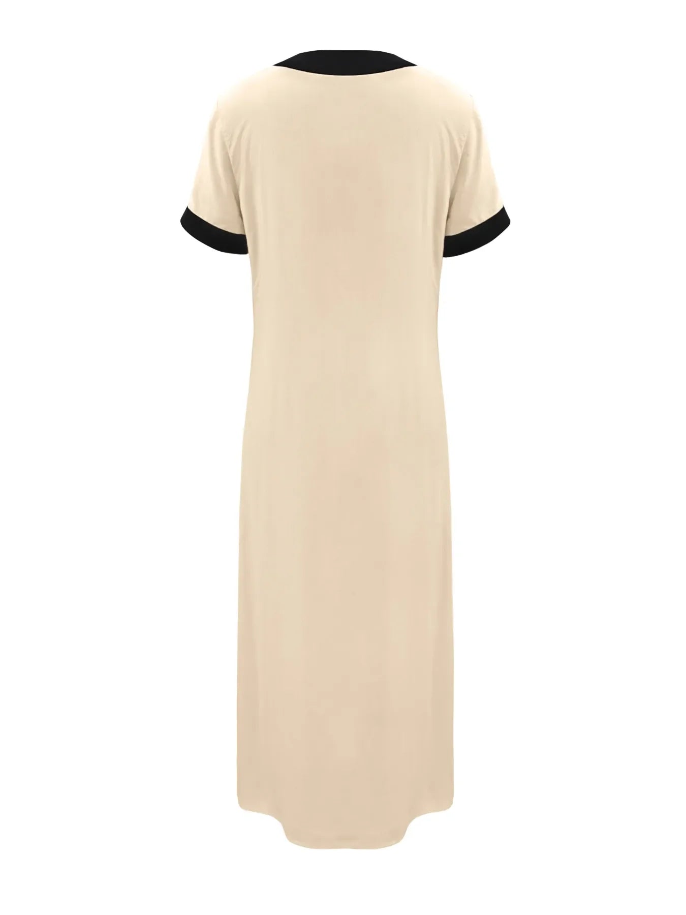 Button-Front Contrast Trim Midi Dress