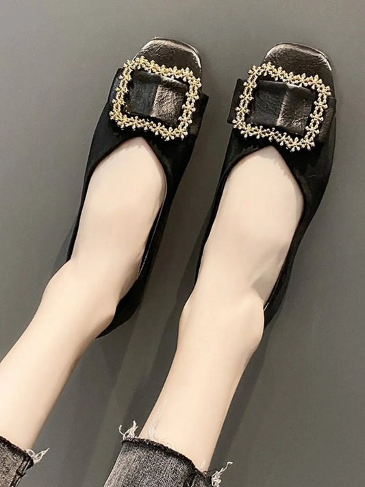 Square Toe Buckle Detail Loafers