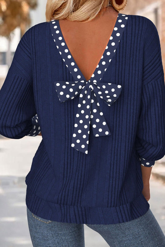 Polka Dot Bowknot Long Sleeve Blouse