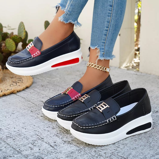 Metal Buckle Round Toe Slip-Ons