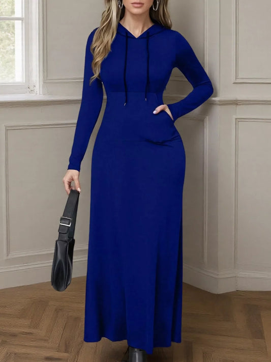 Drawstring Long Sleeve Hooded Maxi Dress
