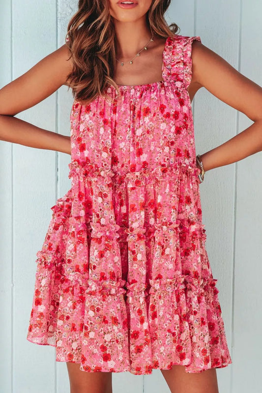 Floral Print Ruffle Tiered Mini Dress