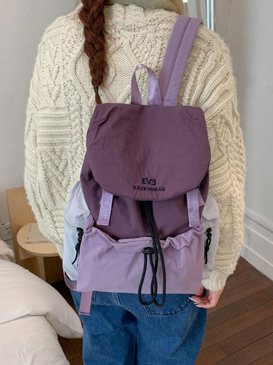 Drawstring Color Block Backpack Bag