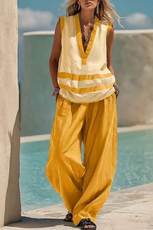 Sleeveless Top and Wide Leg Pants Set