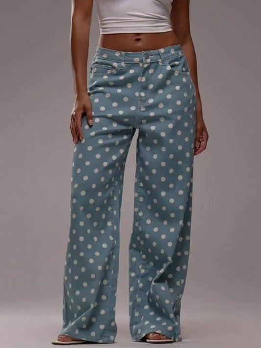 Polka Dot Wide Leg Jeans