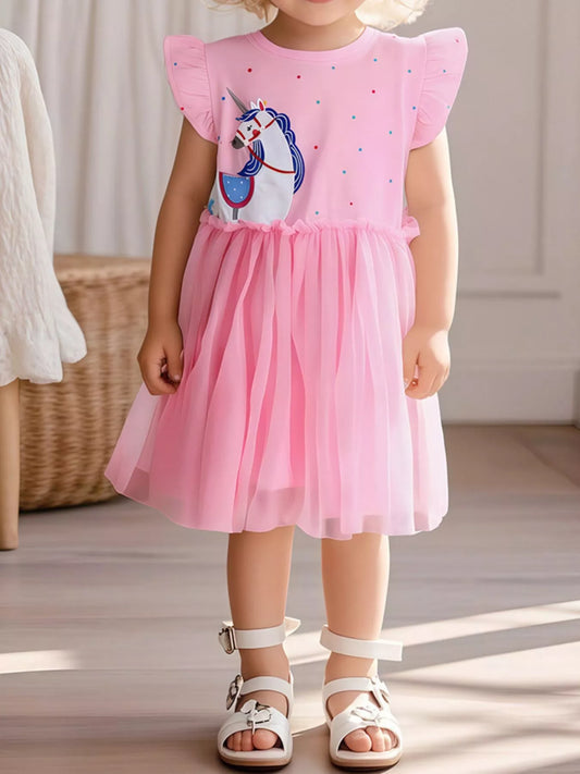 Children's Unicorn Ruffle Sleeve Tulle Dress