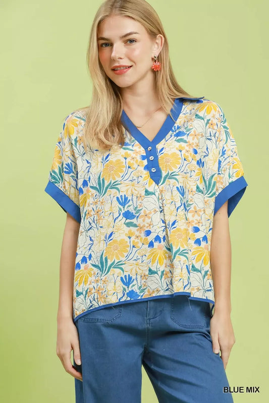 Umgee Floral Print Oversized Top
