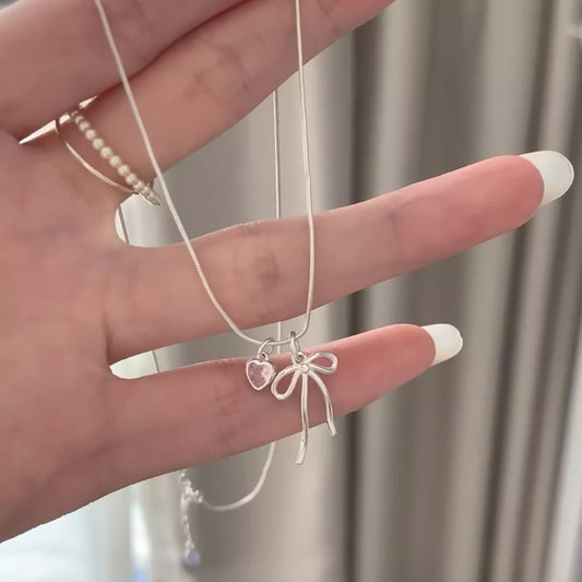 Bow & Heart Pendant Necklace