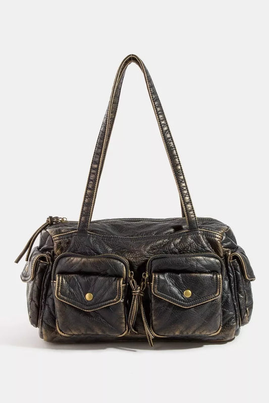 Fame Multi Pocket Textured Leather Shoulder Bag