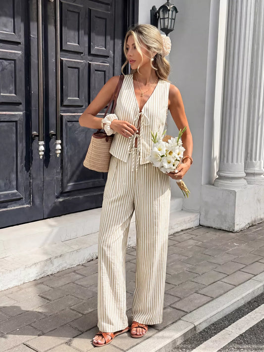 Striped Vest & Wide Leg Pants Set