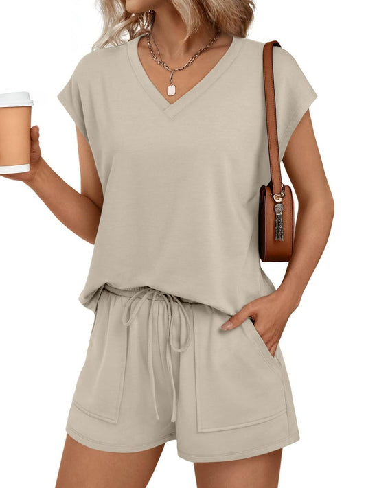 Casual V-Neck T-Shirt and Shorts Set