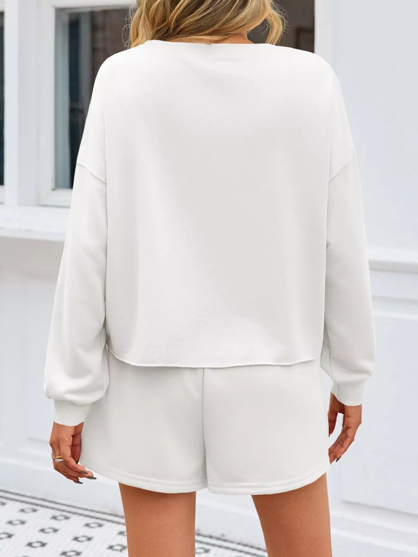 Pearl Embellished Round Neck Top and Skort Set