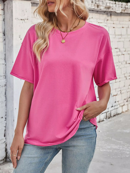 Casual Loose Fit Solid Color T-Shirt