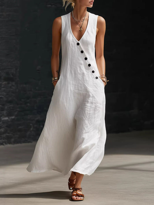 Sleeveless Button-Down Midi Dress