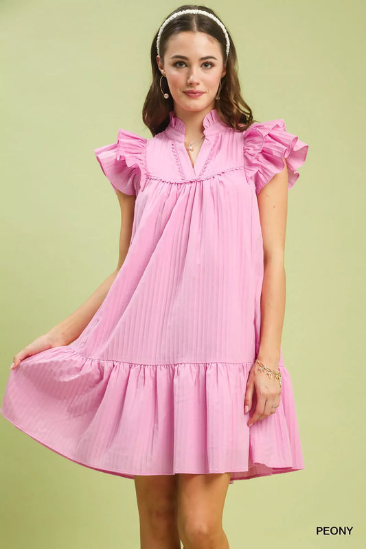 Umgee Flutter Sleeve Tiered Dress