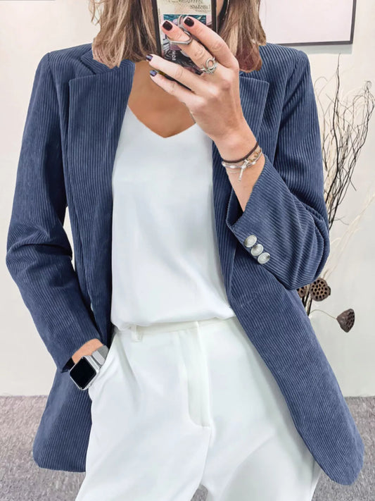 Corduroy Lapel Collar Casual Blazer