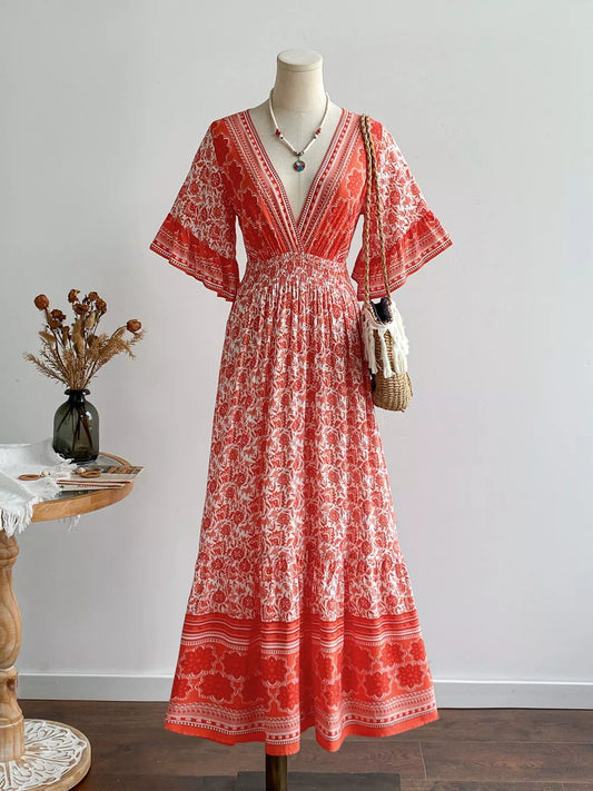 Floral Deep V-Neck Dress