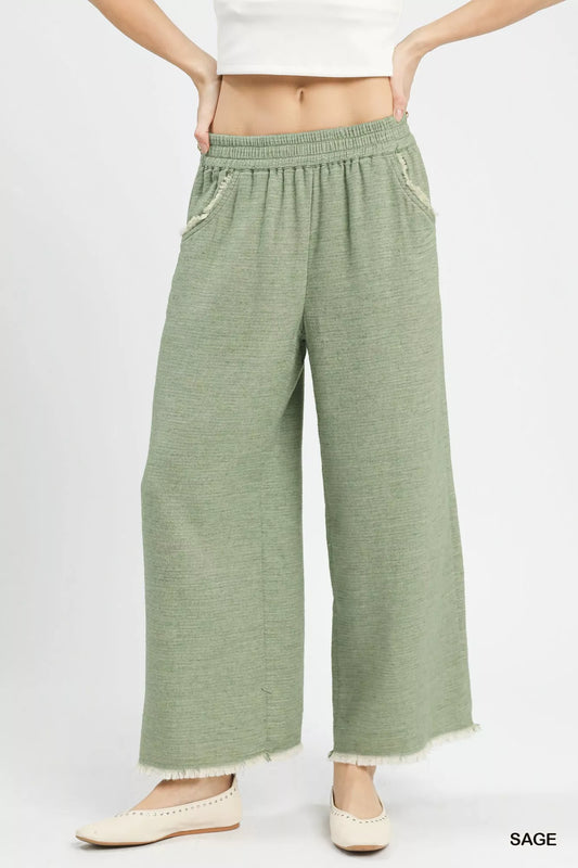 Umgee Frayed Hem Wide Leg Pants