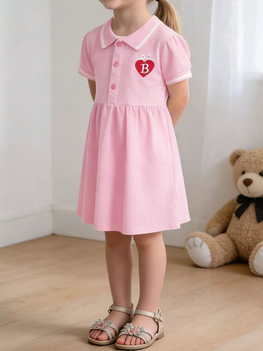 Children's Polo Collar Embroidered Heart Dress