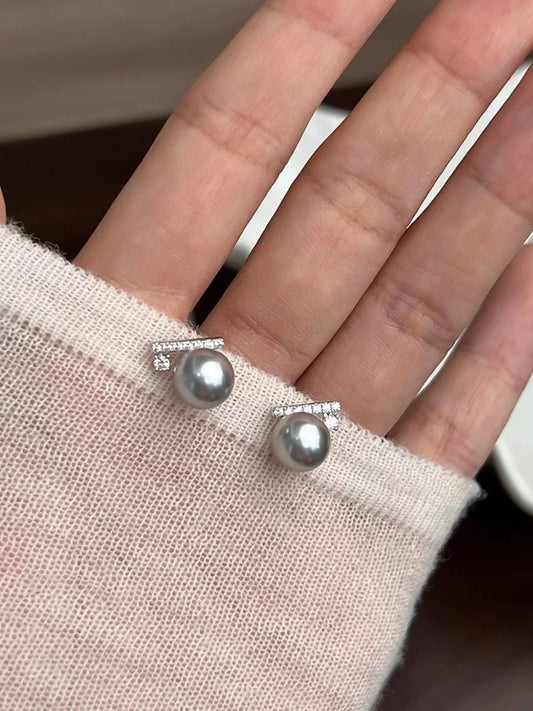 Zircon Pearl Stud Earrings