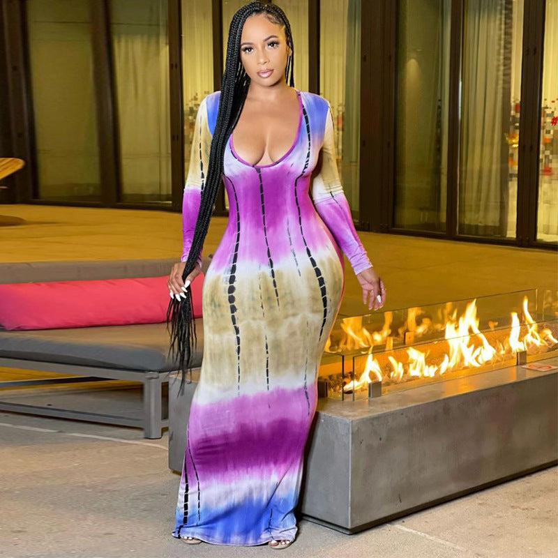Women Clothing Spring Summer Colorful Tie Dye off Shoulder Tube Top Dress