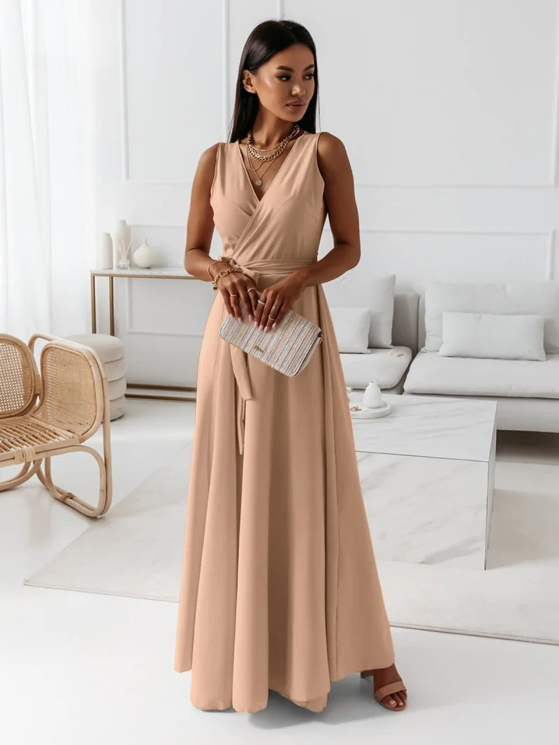 Women Clothing Tied V Neck Evening Party Maxi Dress Women