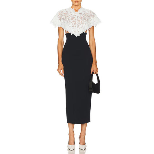 Elegant Socialite Chanel Dress High Grade Lace Stitching Shawl Slim Slimming Sheath Dress