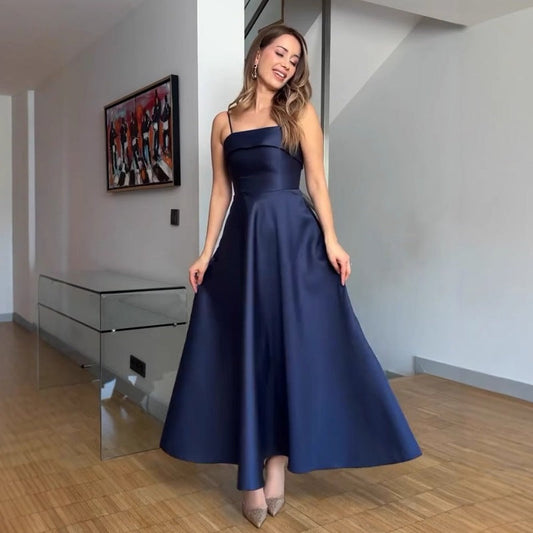 Summer French Retro Elegant Satin Strap Evening Dress