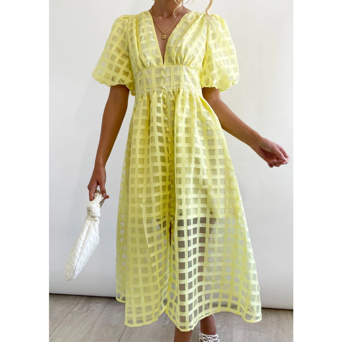 Spring Summer Multi Color Lantern Sleeve Dress Casual Party Dress Women