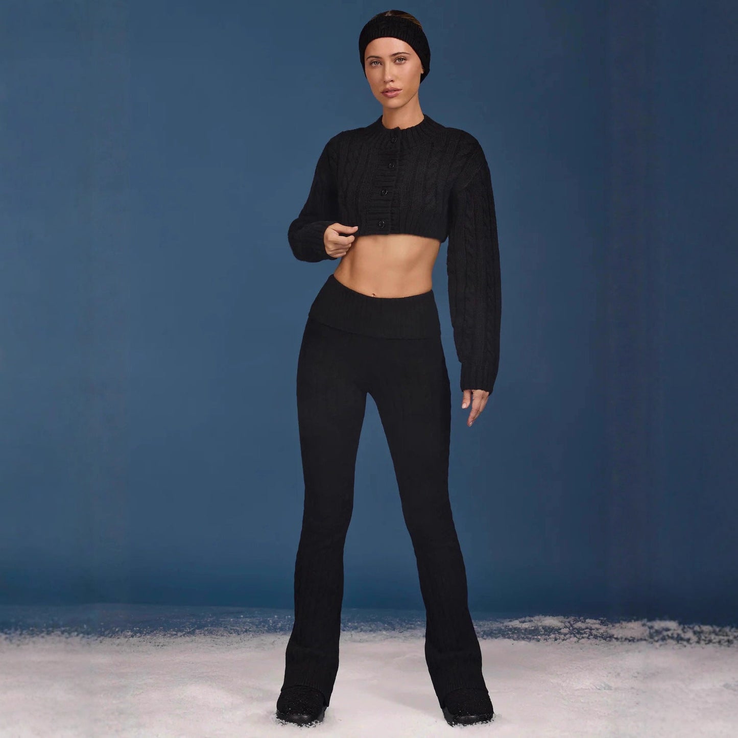 Autumn Winter Women Sexy Knitted Vest Short Top Loose Figure Flattering Straight Leg Pants Three Piece Sets
