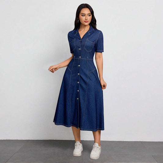 Women Clothing Denim Waist Tight Spring Summer Thin High Class Elegant Youthful Looking Dress