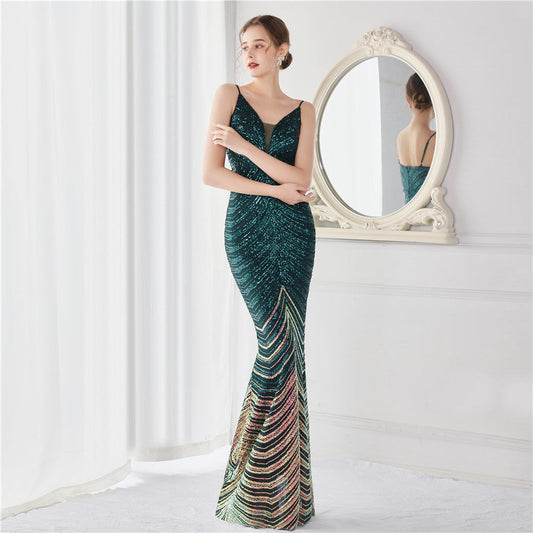 Positioning Floral Dream Socialite Gathering Party Evening Dress Sexy Long Slimming Toast Dress Bride