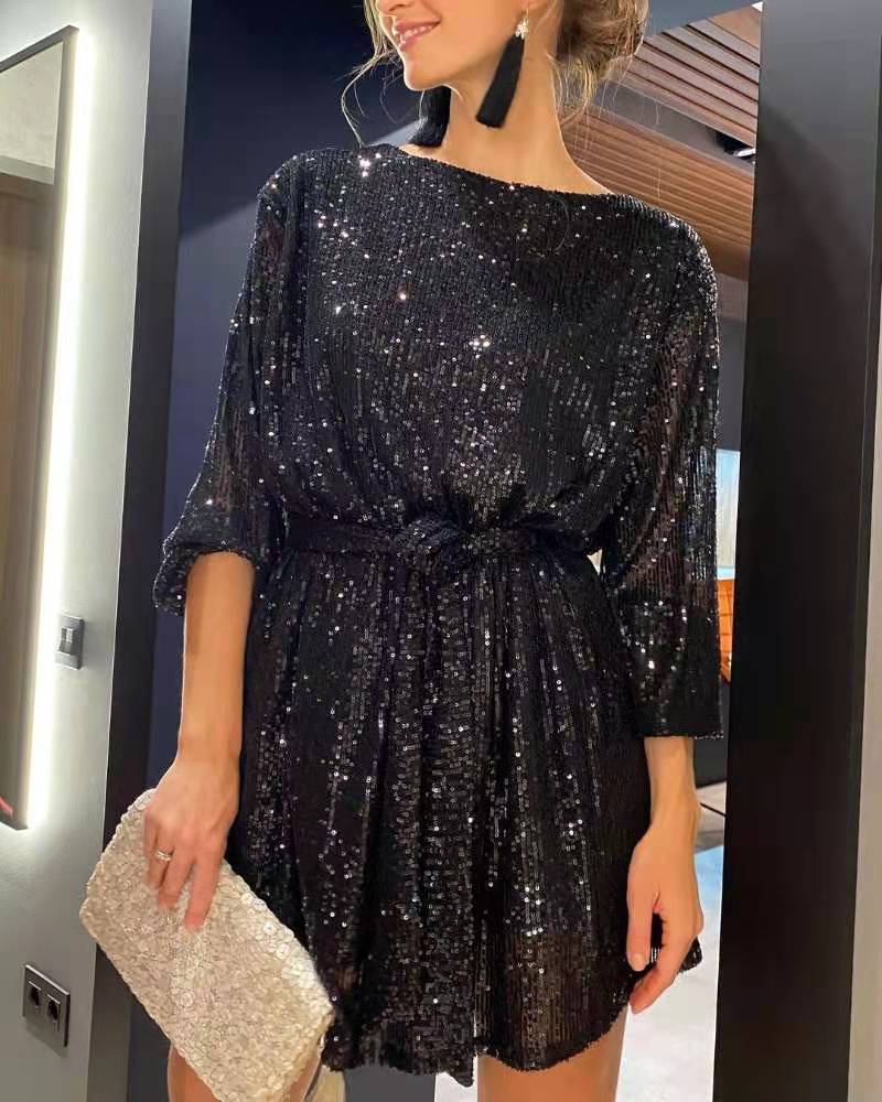 Festival Party Fashionable Sequ Sequin Color Waist-Tight Dress