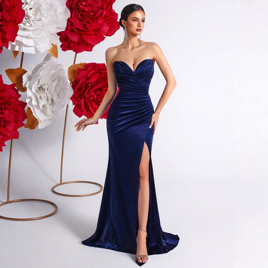 High Grade Slim Fit High End Evening Dress Cocktail Host V neck Sexy Split Dress
