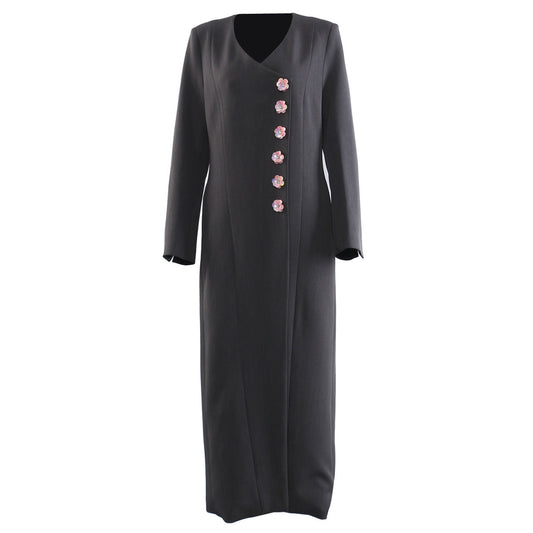 Early Autumn Heavy Industry Personalized Cut Three Dimensional Floral Decoration Mid Length Trench Coat Overcoat Coat Women