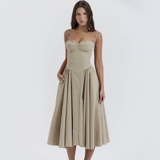 Sexy Dress Sexy Women Clothing Sexy V neck Strap Mid Length Dress Waist Tight Slim Backless Dress for Women