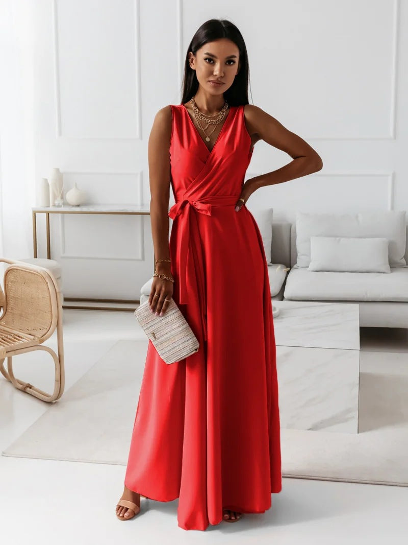 Women Clothing Tied V Neck Evening Party Maxi Dress Women