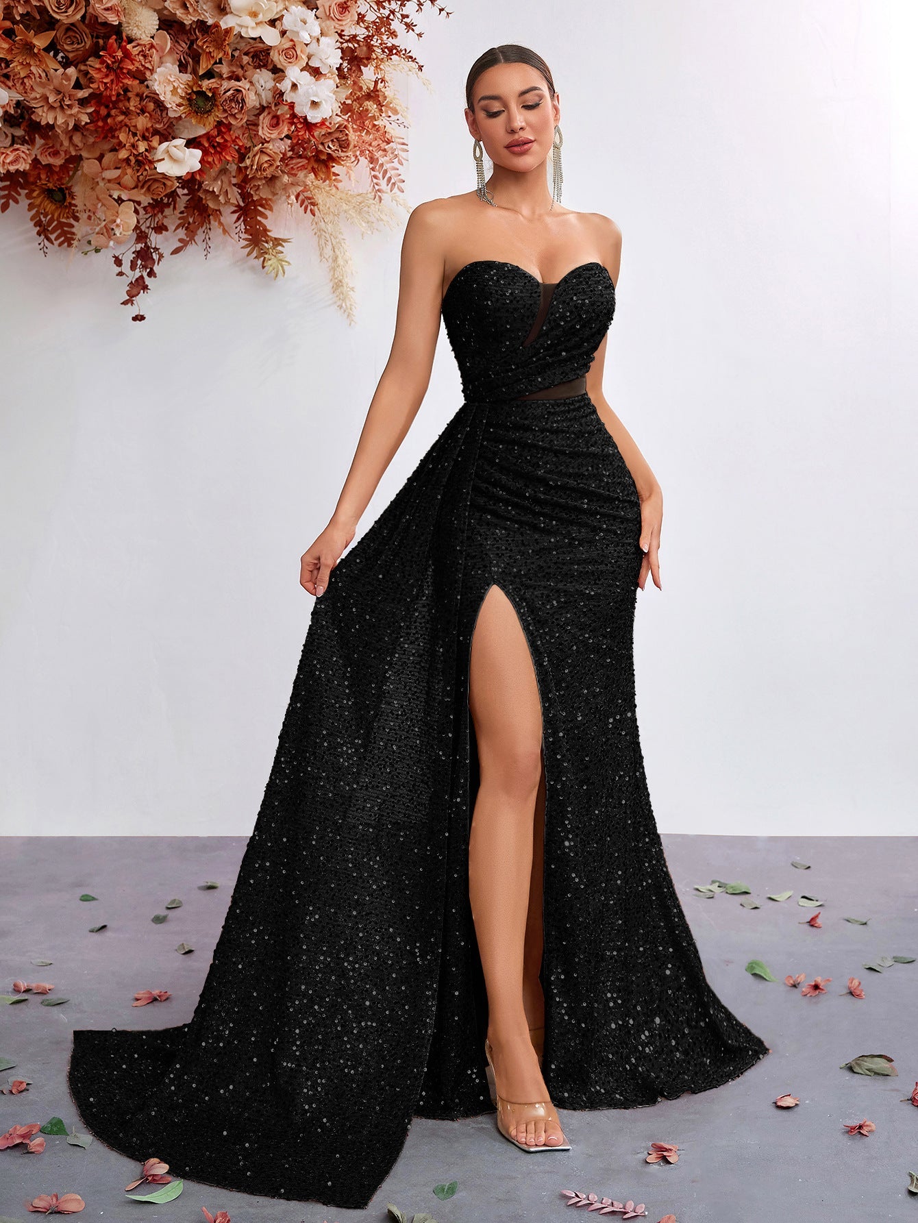 Light Luxury Sequ Tube Top Sexy High Waist Slit Fishtail Evening Dress Cocktail High Grade Socialite Dress