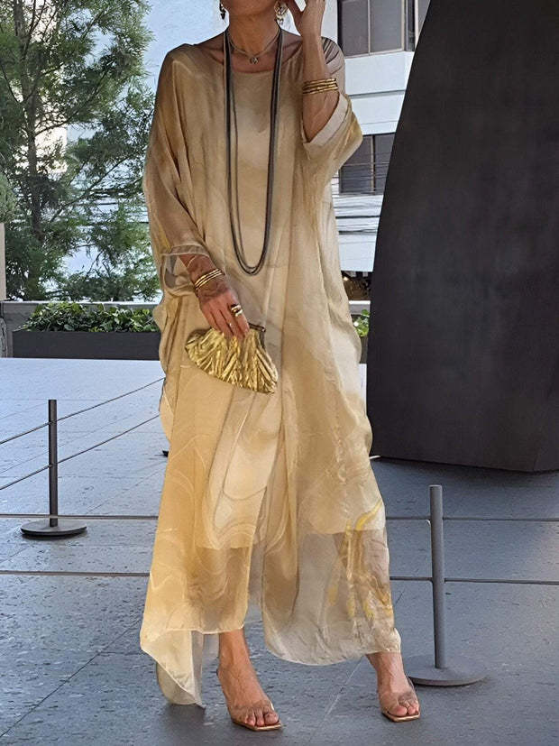 Summer New America Elegant Office Chiffon Printed Dress Marble Texture