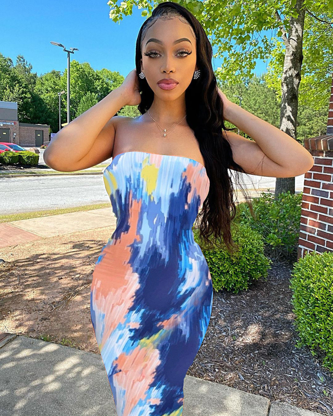 Women Clothing Spring Summer Colorful Tie Dye off Shoulder Tube Top Dress