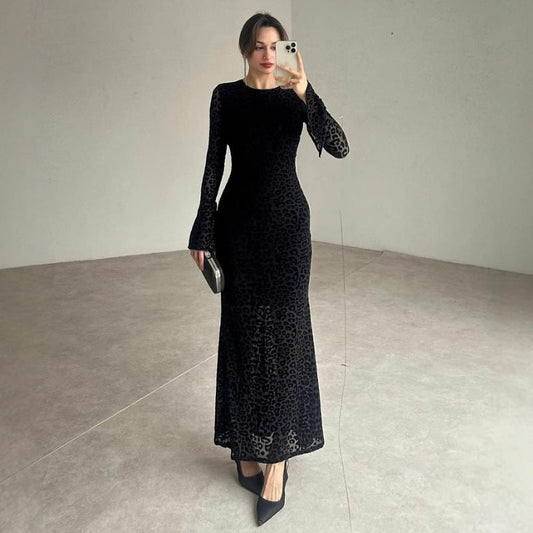 Women Clothing round Neck Lace See through Sexy Backless Slim Fit Dress