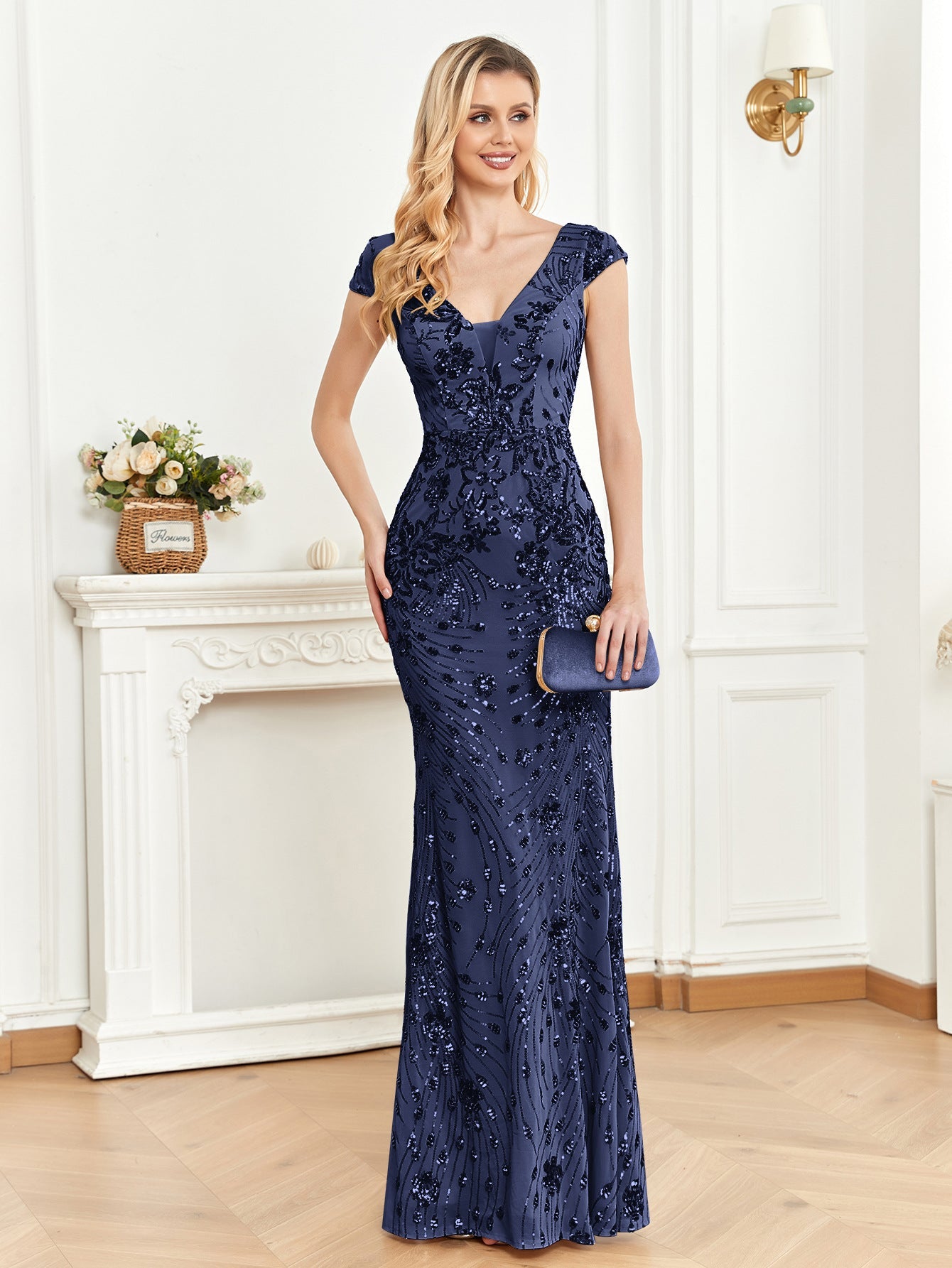 Sequined Champagne Evening Dress Women Cocktail Sexy Slim Fit Fishtail Long Toast Dress
