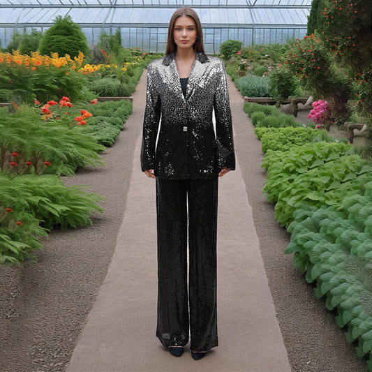 Elegant Light Luxury Long Sleeve Two Piece Sets Autumn Sequin Design High Sense Slimming