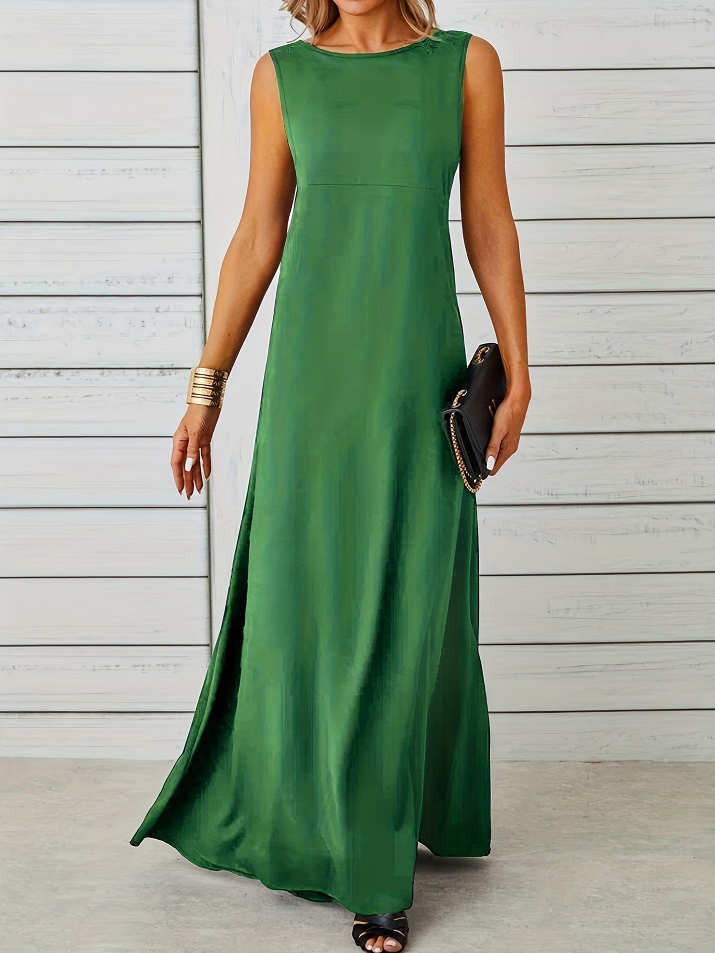 Sexy Sleeveless Dress Solid Color Mid Length Slim Strap Vest Dress
