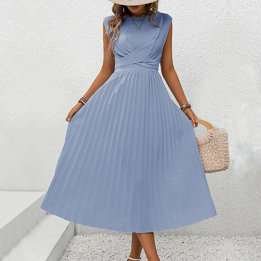 Summer Women Lace up Design Solid Color Dress