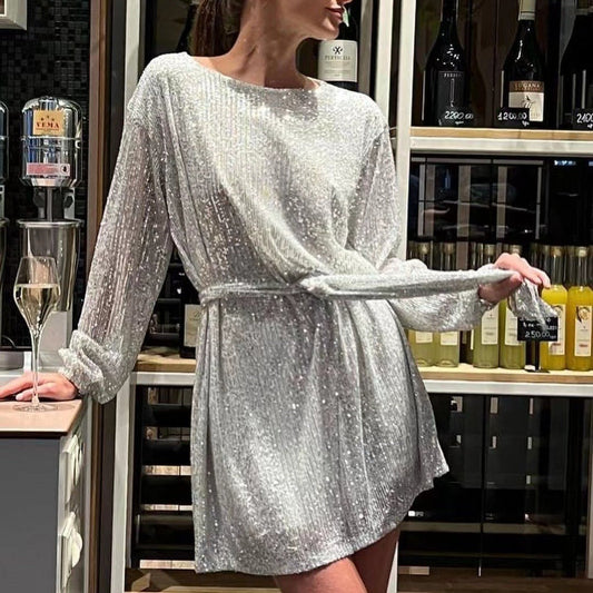 Festival Party Fashionable Sequ Sequin Color Waist-Tight Dress