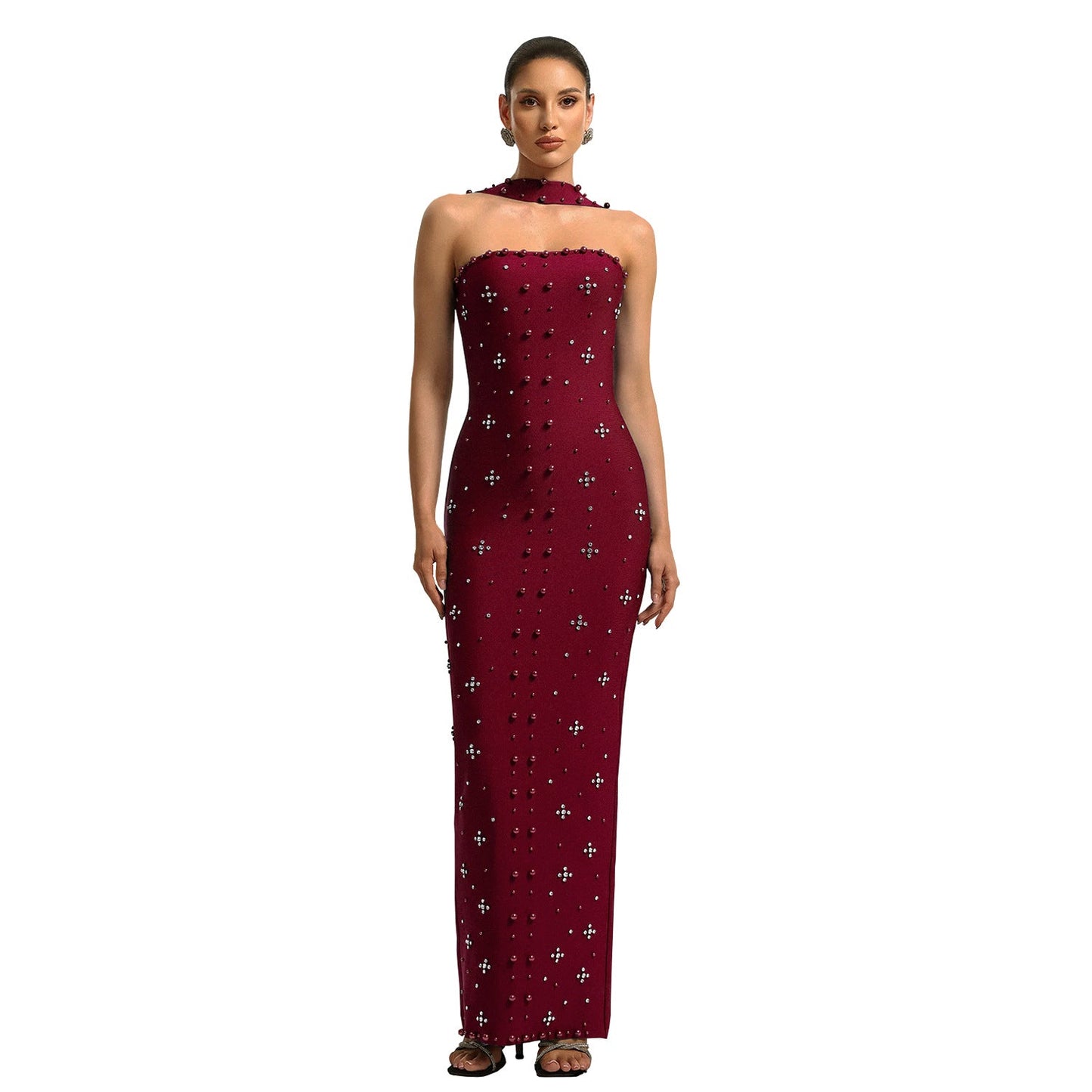 Women Wear Elegant Rhinestone Sheath Tube Top Dress