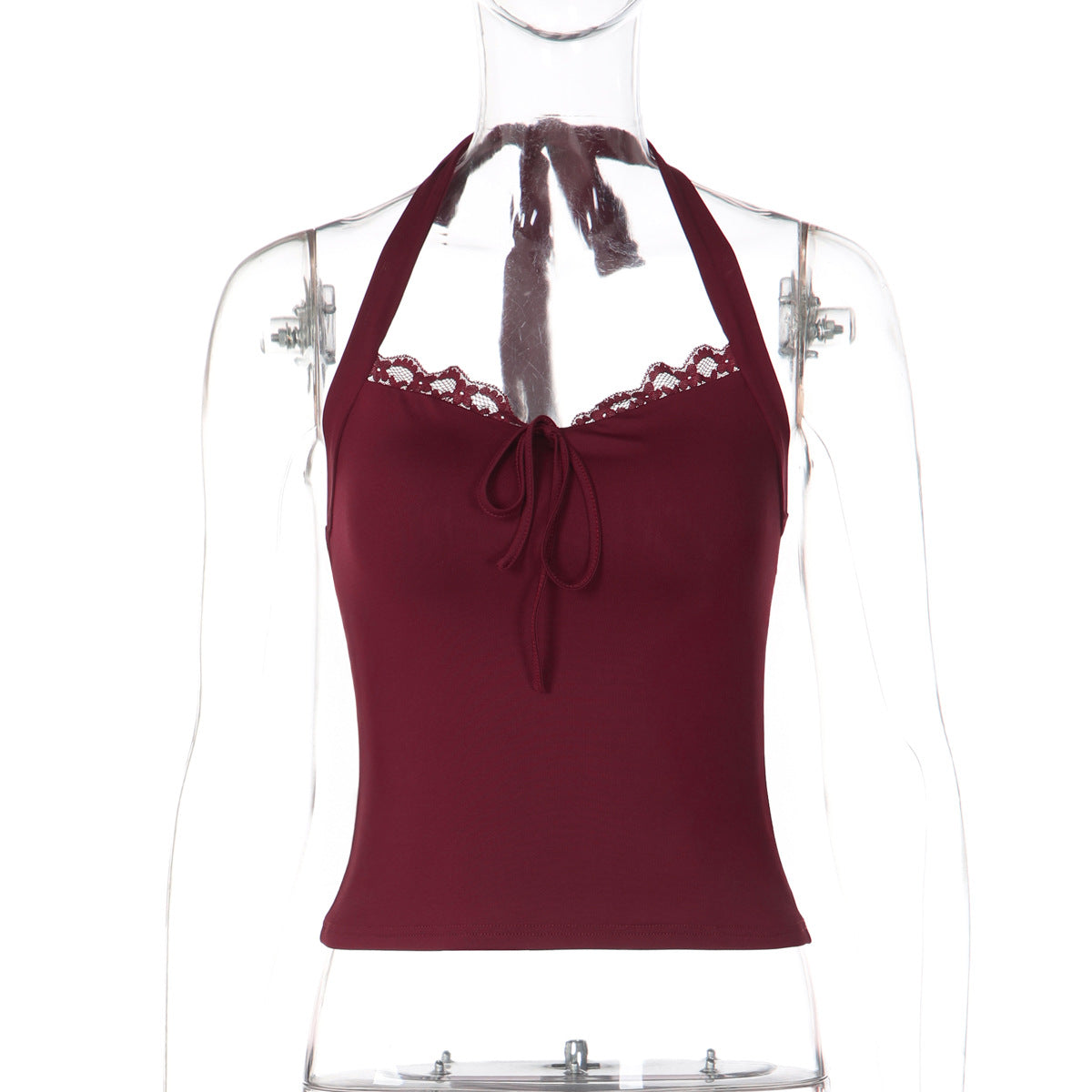 Women Clothing Winter Sexy Lace Stitched Backless Lace up Tube Top