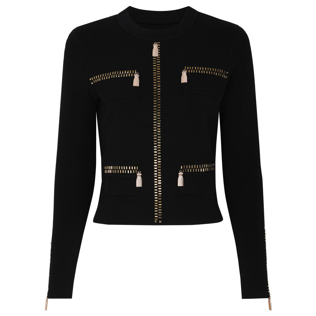 Spring Autumn Rhinestone Knitted Net Red Casual Jacket Pants Two Piece Sets