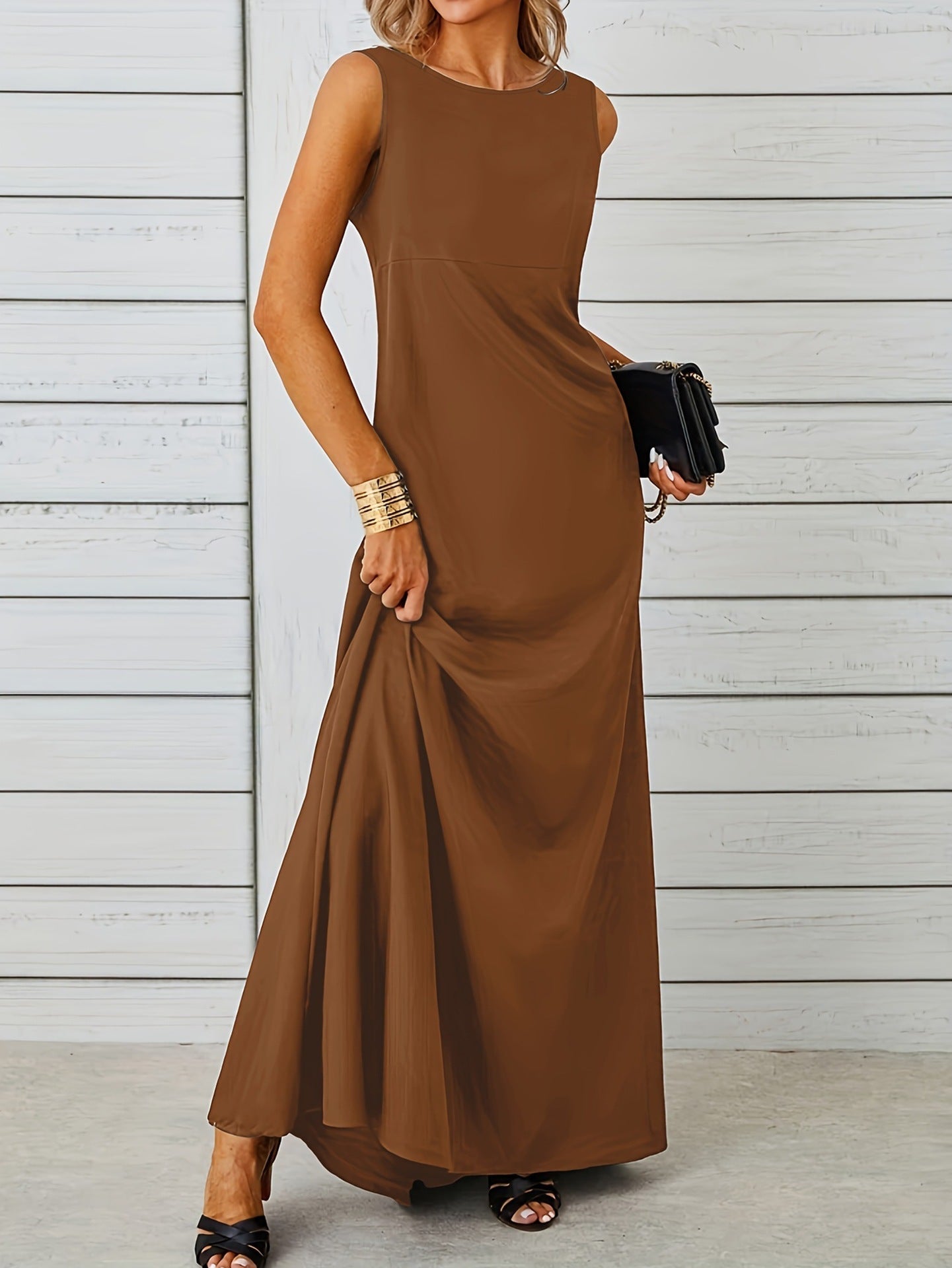 Sexy Sleeveless Dress Solid Color Mid Length Slim Strap Vest Dress